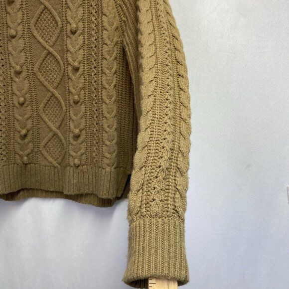 J.Crew Azra Cable Knit Pullover Sweater Women Medium Tan Mock Neck Wool Blend - Picture 7 of 16